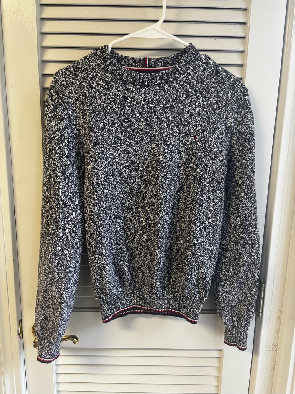 Tommy Hilfiger Navy & White Marled Crewneck Sweater with Signature Trim